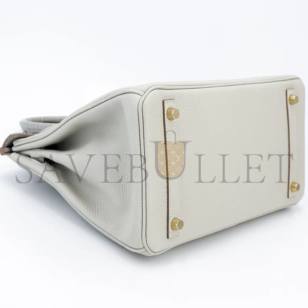 HERMÈS MASTER BIRKIN 25 CROCODILE AND TOGO LEATHER PEARL GREY GOLD BUCKLE H076216CK15 (25*20*13cm)